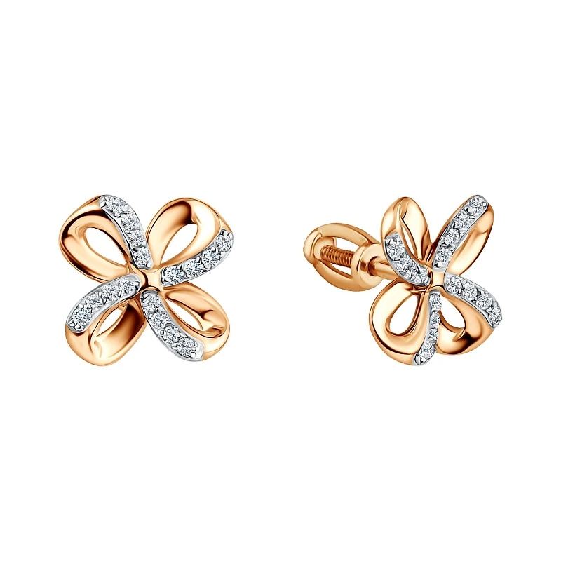 Серьги  из красного золота с фианитом