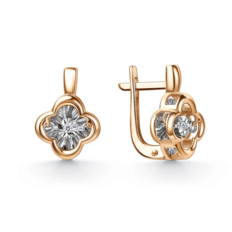 Серьги  из комбинированного золота с природным бриллиантом