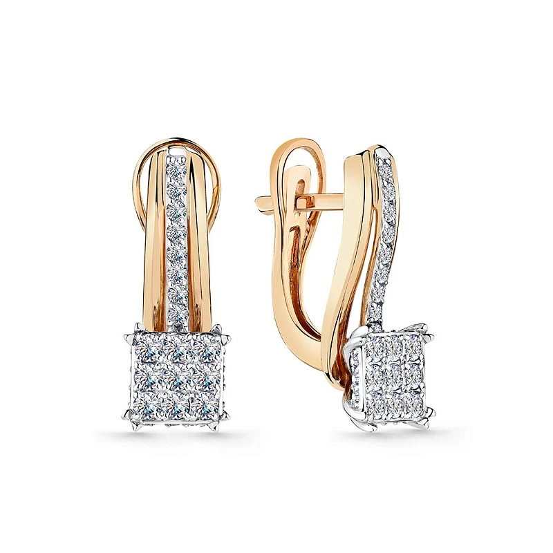 Серьги  из комбинированного золота с природным бриллиантом