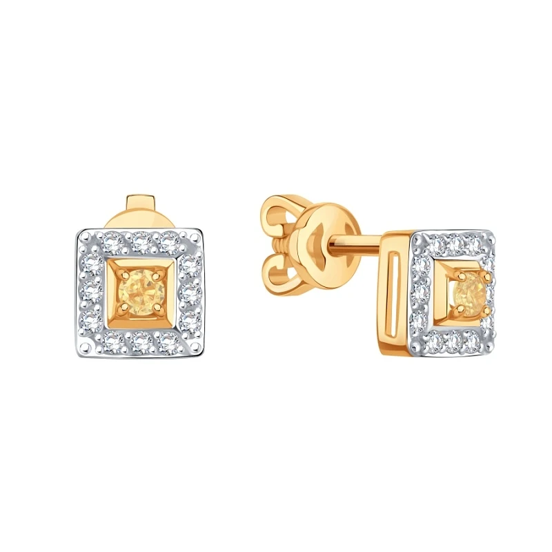 Серьги  из красного золота с фианитом