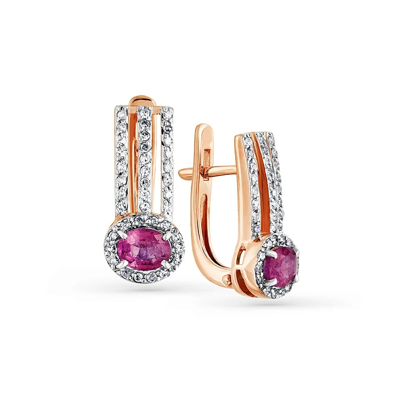 Серьги  из красного золота с рубином