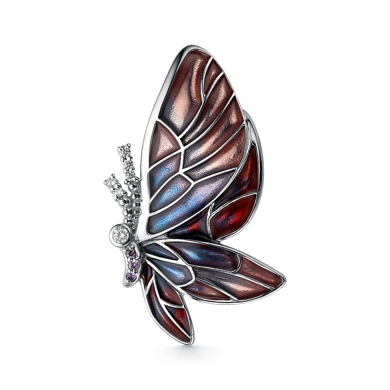 Брошь  серебряная с фианитом