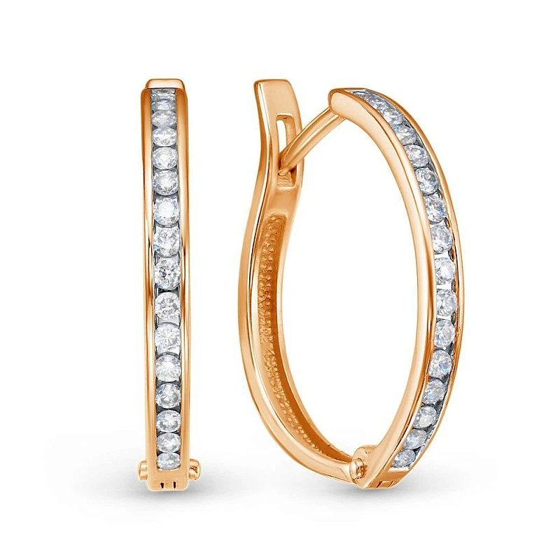 Серьги  из красного золота с выращенным бриллиантом