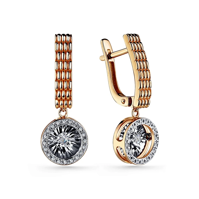 Серьги  из комбинированного золота с природным бриллиантом