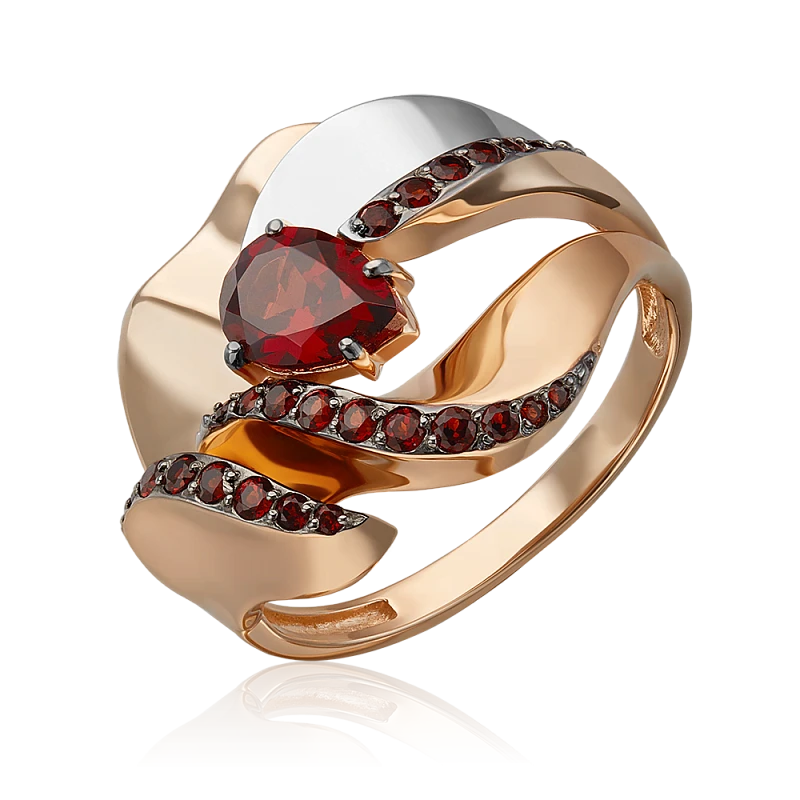 Кольцо  из красного золота с гранатом