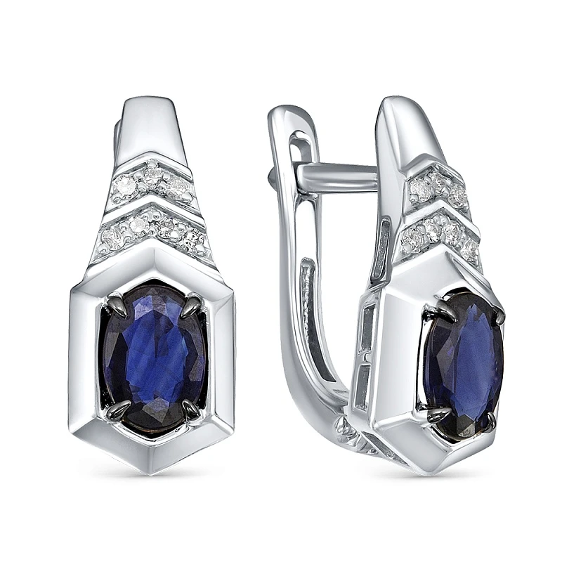 Серьги «Бриллиант Союз» из белого золота с сапфиром