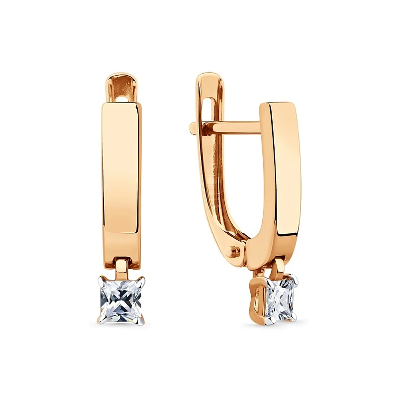 Серьги  из красного золота с фианитом