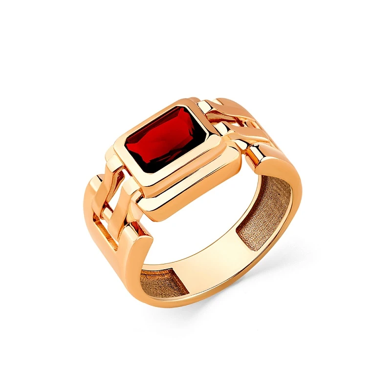 Кольцо  из красного золота с гранатом