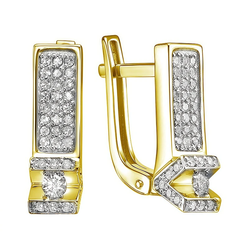 Серьги  золотые с природным бриллиантом