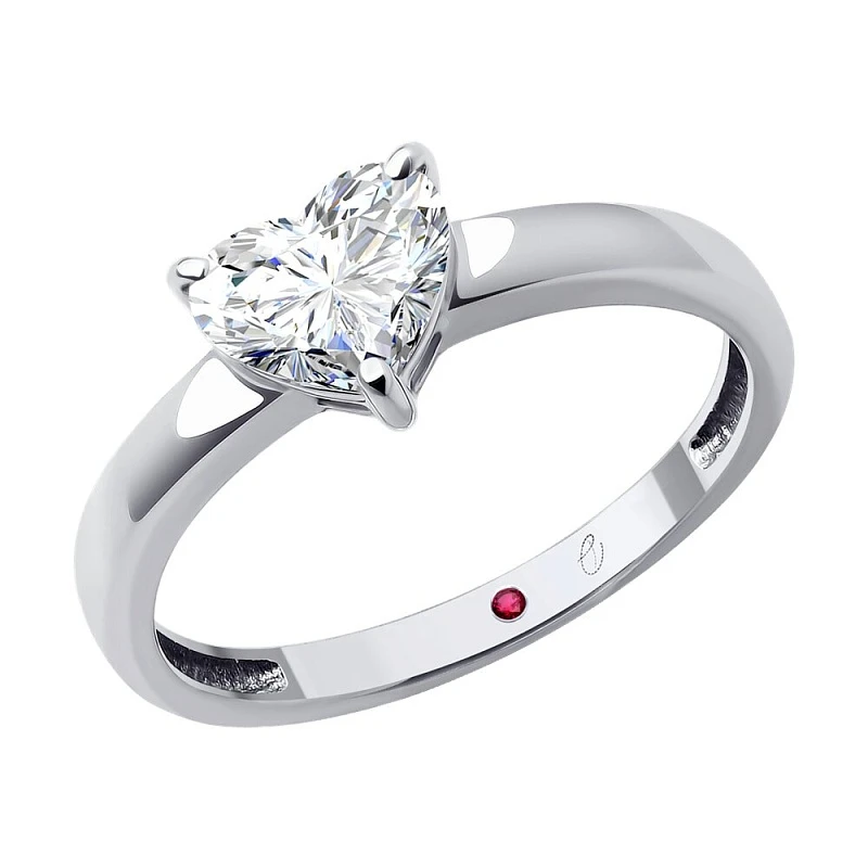 Кольцо  из белого золота с выращенным бриллиантом