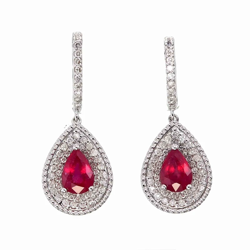 Серьги  из белого золота с рубином