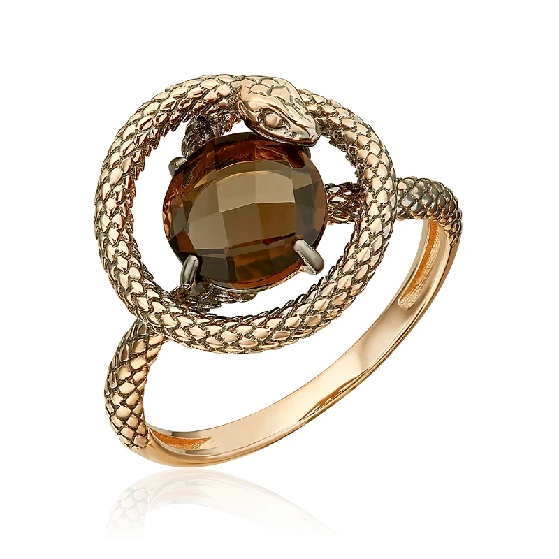 Кольцо  из красного золота с раухтопазом