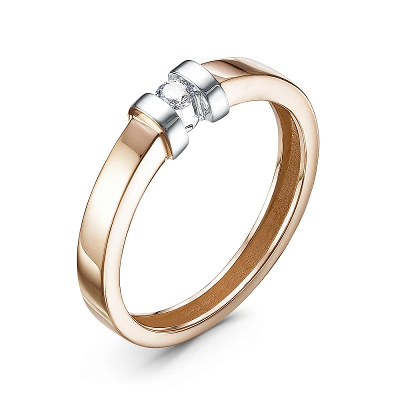 Кольцо  из красного золота с природным бриллиантом