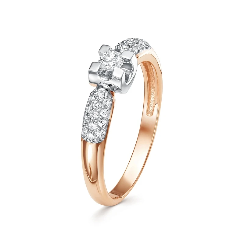 Кольцо  из комбинированного золота с природным бриллиантом