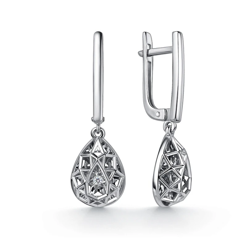 Серьги  из комбинированного золота с природным бриллиантом