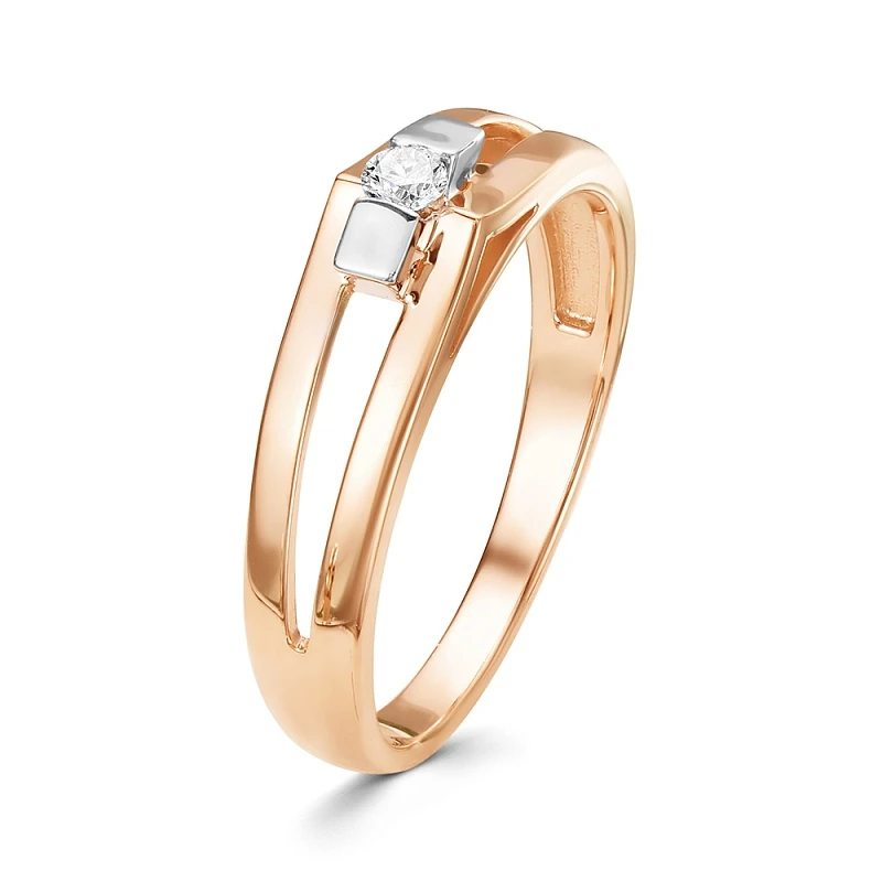 Кольцо  из красного золота с природным бриллиантом