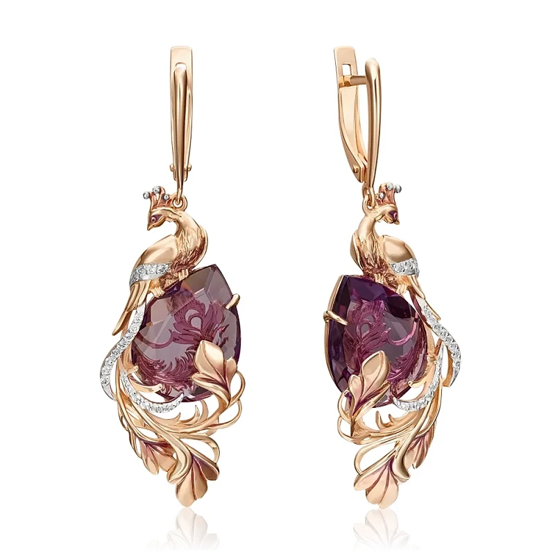 Серьги  из красного золота с аметистом