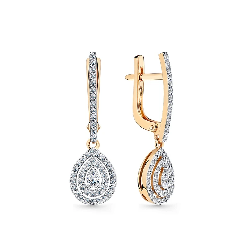 Серьги  из красного золота с природным бриллиантом