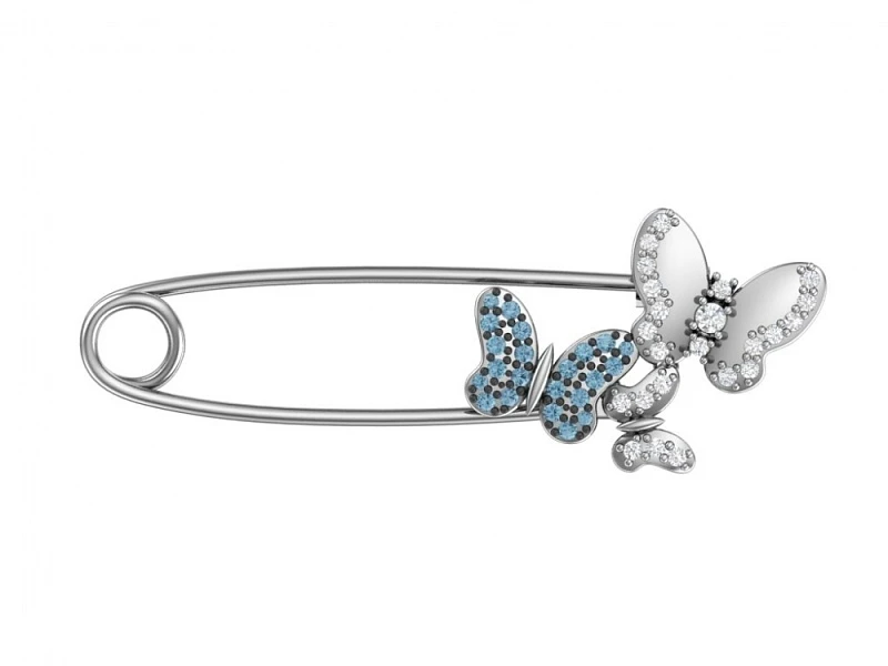 Брошь  серебряная с фианитом