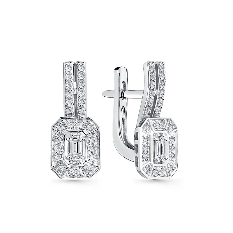 Серьги  из белого золота с природным бриллиантом