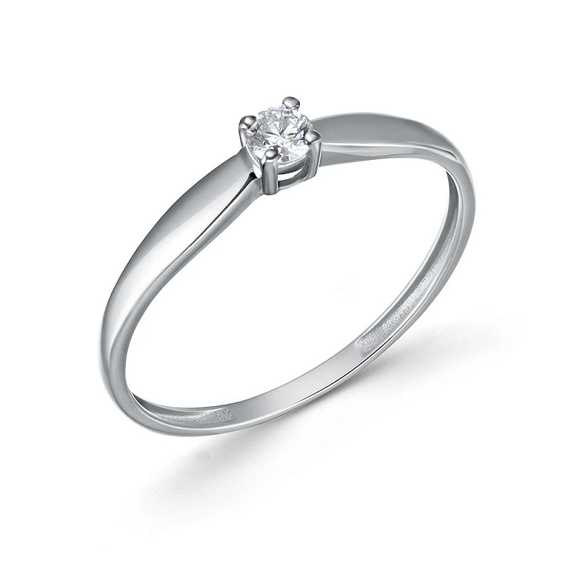 Кольцо  из белого золота с выращенным бриллиантом