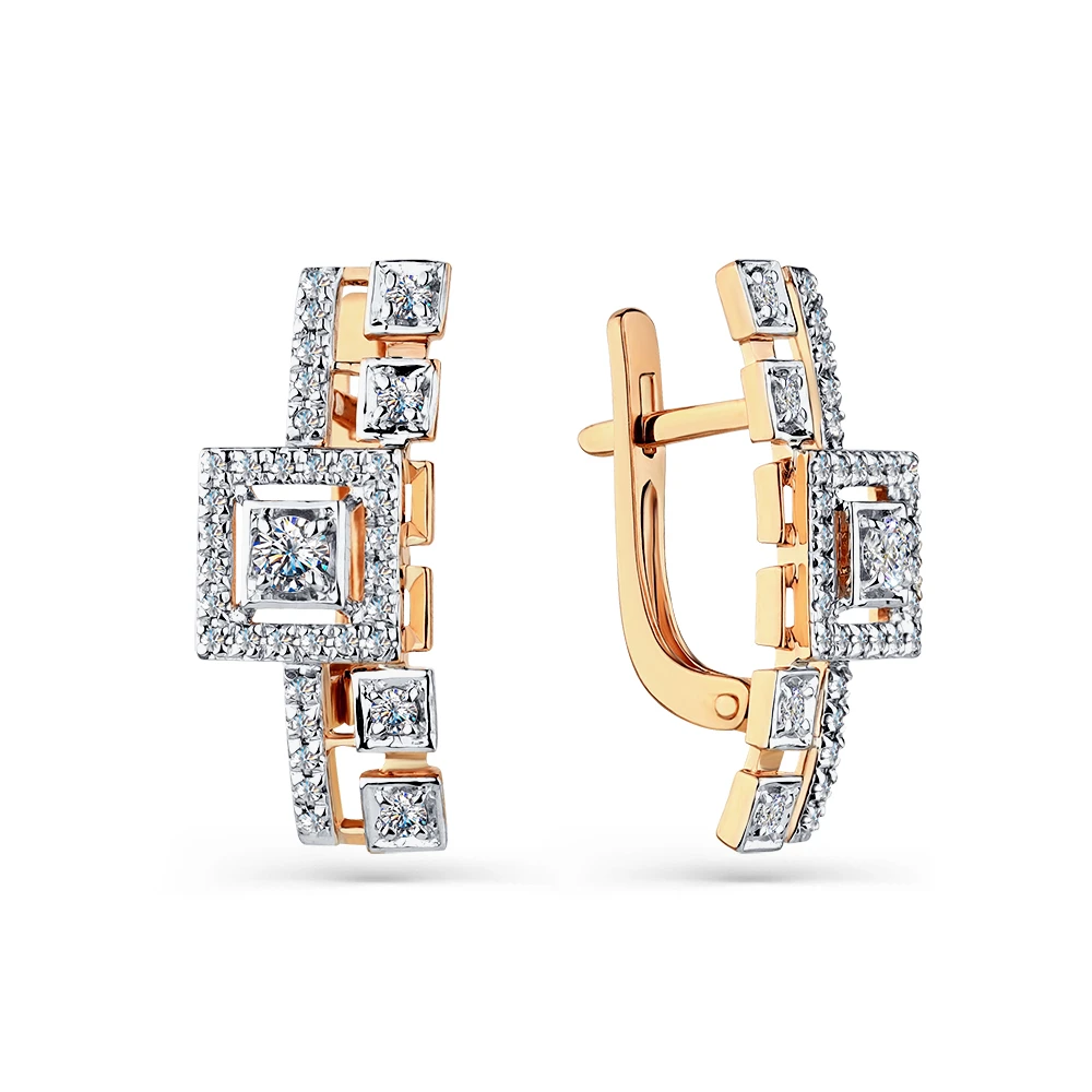 Серьги  из красного золота с природным бриллиантом