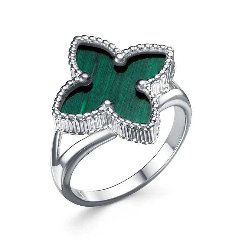 Кольцо  серебряное с малахитом