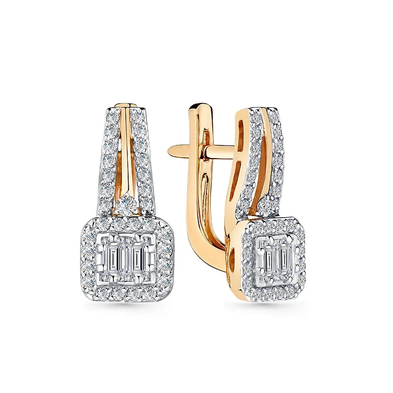 Серьги  из красного золота с природным бриллиантом