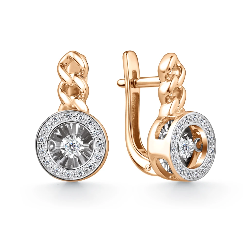 Серьги  из комбинированного золота с природным бриллиантом