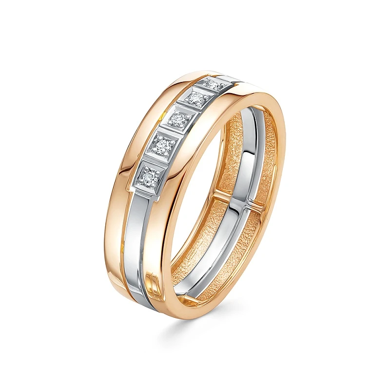 Кольцо  из комбинированного золота с природным бриллиантом