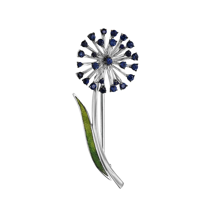 Брошь  из белого золота с сапфиром