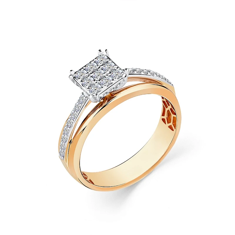 Кольцо  из комбинированного золота с природным бриллиантом