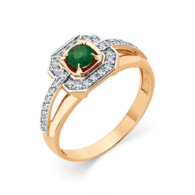 Кольцо  из красного золота с изумрудом