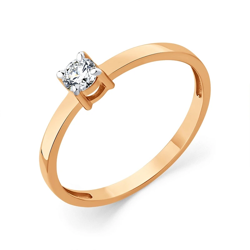 Кольцо  из красного золота с природным бриллиантом