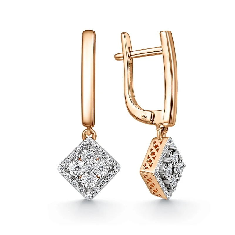 Серьги  из красного золота с природным бриллиантом