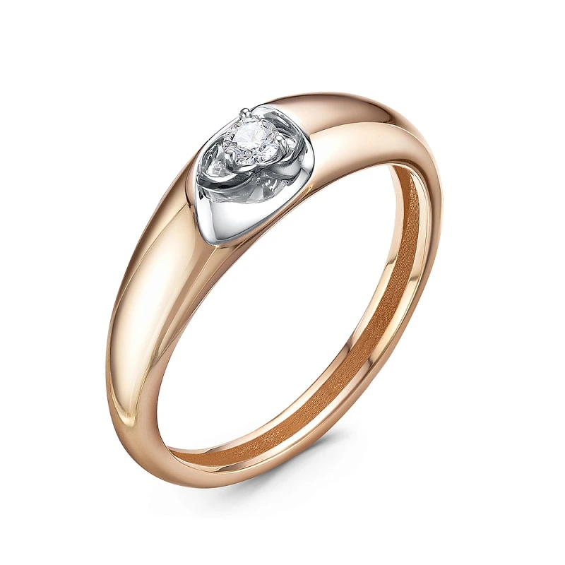 Кольцо  из красного золота с природным бриллиантом