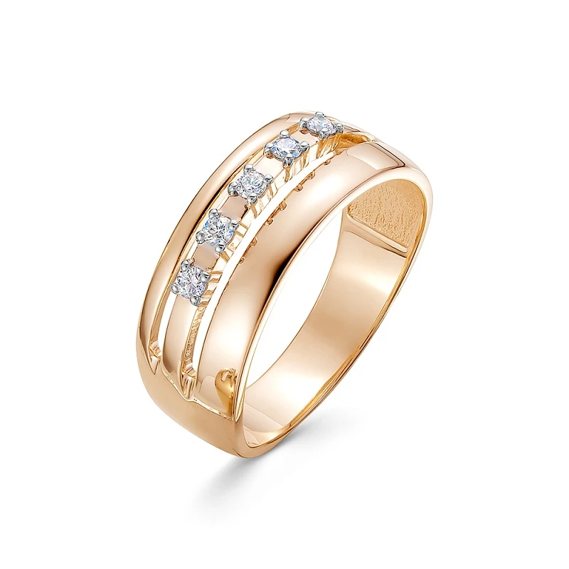 Кольцо  из красного золота с природным бриллиантом