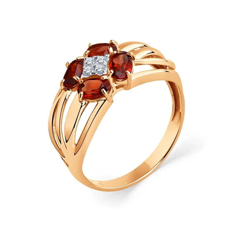 Кольцо  из красного золота с гранатом