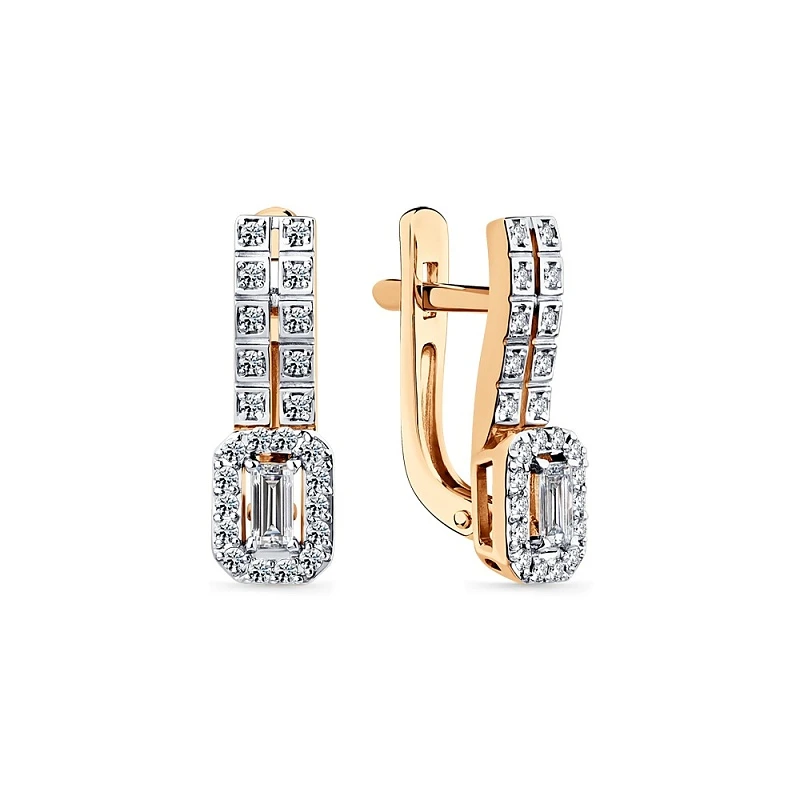 Серьги  из красного золота с природным бриллиантом