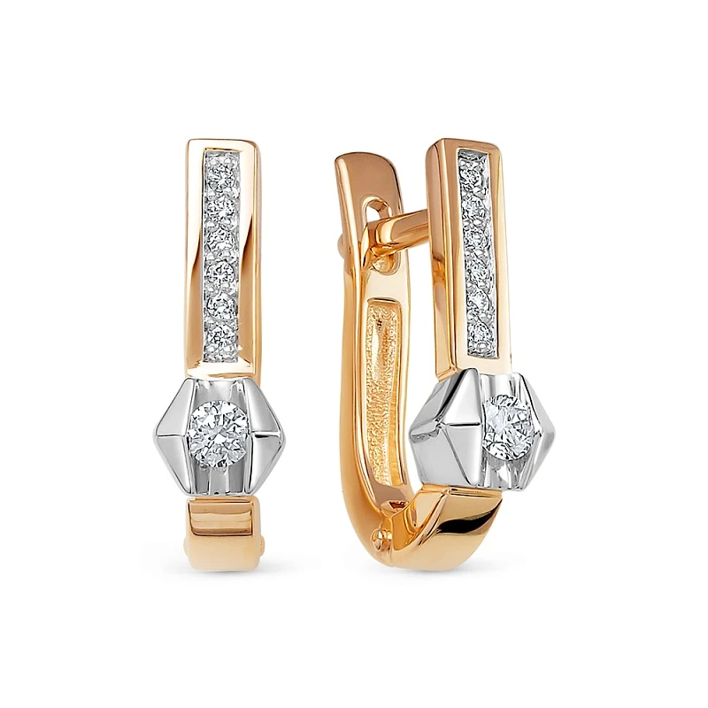 Серьги  из красного золота с природным бриллиантом