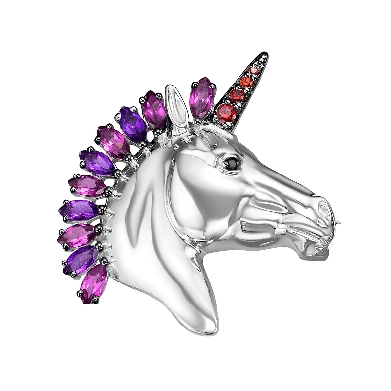 Брошь  серебряная с фианитом