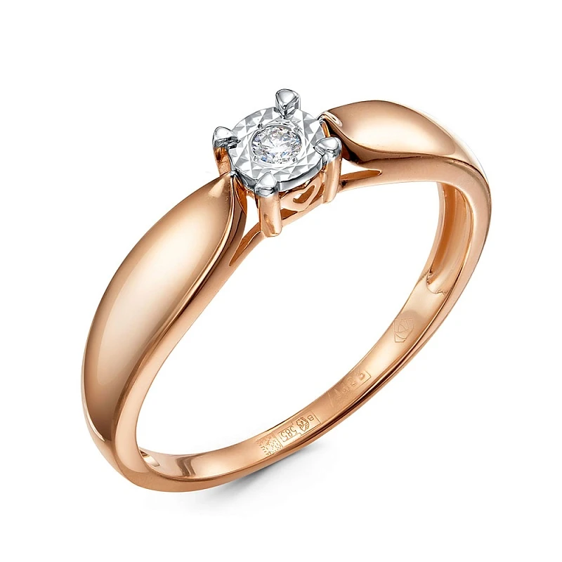 Кольцо  из красного золота с природным бриллиантом