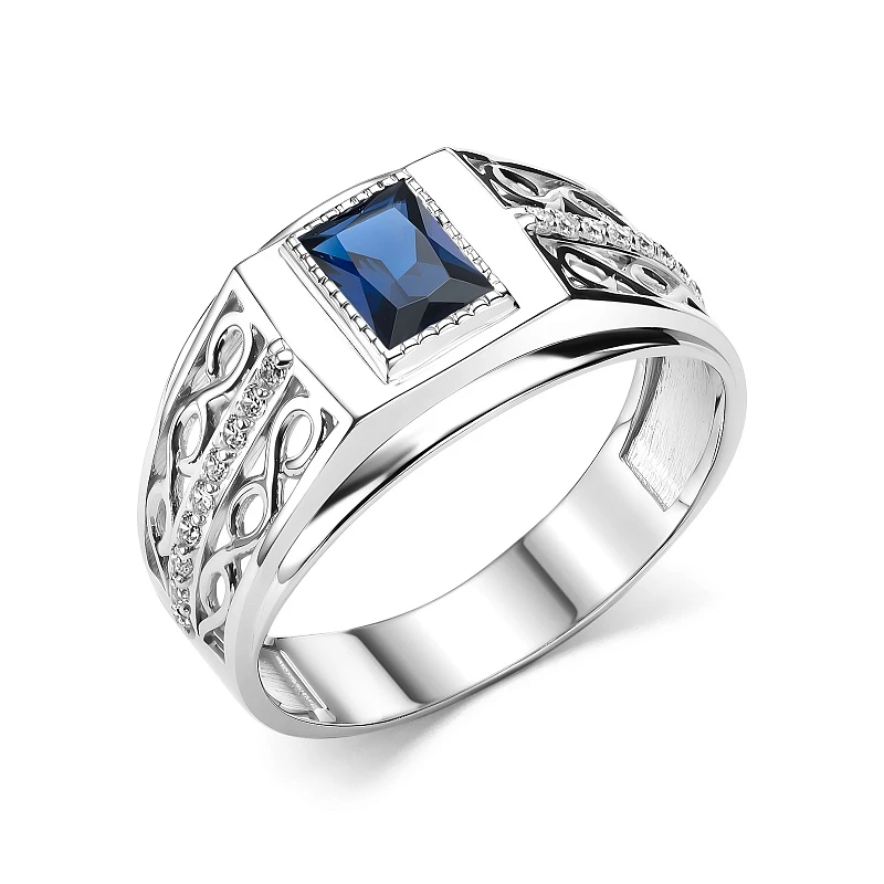 Кольцо «Статус» серебряное ситалл-сапфиром