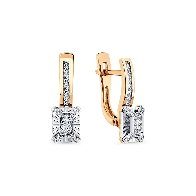 Серьги  из красного золота с природным бриллиантом