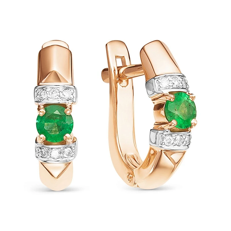 Серьги  из красного золота с изумрудом