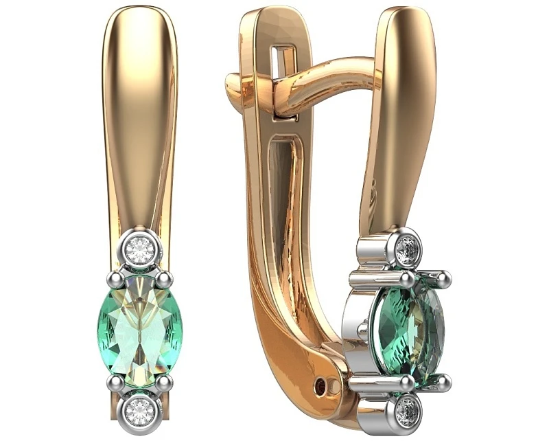 Серьги  из красного золота с изумрудом
