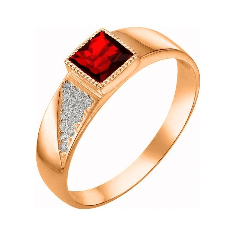 Кольцо  из красного золота с гранатом