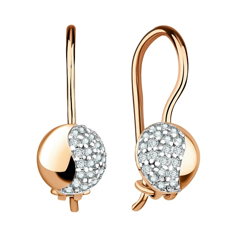 Серьги  из красного золота с фианитом