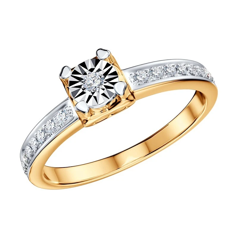 Кольцо  из красного золота с природным бриллиантом