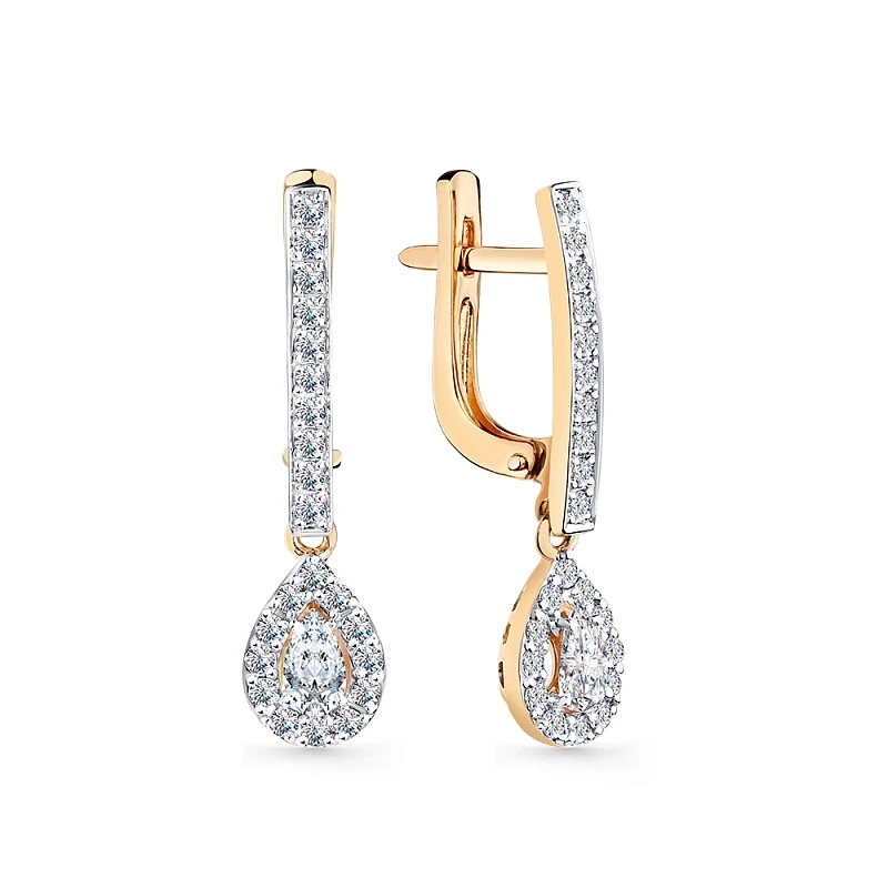 Серьги  из красного золота с природным бриллиантом